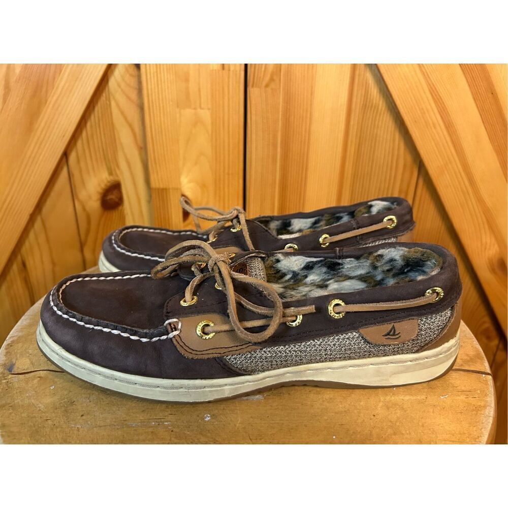 Sperry Top Sider Boat Deck Shoes Women’s 6M Animal Print Faux Fur Lined